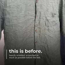 A wrinkled shirt shown alongside the same shirt after ironing.