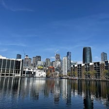 The Canary Wharf skyline on London’s Isle of Dogs.