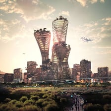 An illustration of an idealized city representing a utopian society.