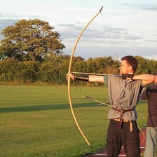 A longbow displayed as a medieval weapon