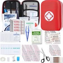 Essential supplies arranged in an emergency kit.