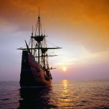 A sailing ship associated with historical piracy at sea