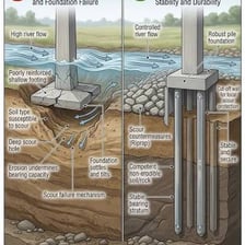 An illustration showing erosion weakening the ground beneath a foundation.
