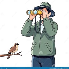 A person noticing a distant bird through binoculars.
