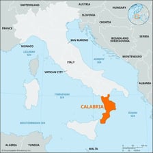 A map showing Calabria as a region of Italy