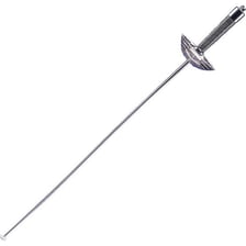A modern fencing foil with its protective grip and blade.