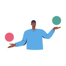 A person pausing uncertainly between two alternatives.