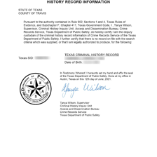 A document representing a clear criminal record with a check mark