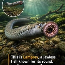 A lamprey, an eel-like jawless fish, underwater