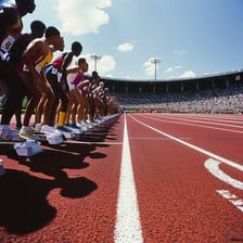Runners beginning a race from the starting line.