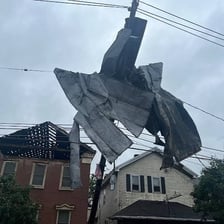A building damaged and ruined by a storm