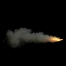 A rifle being fired with a bright muzzle flash and smoke