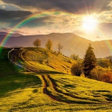A small rounded grassy hill in a landscape
