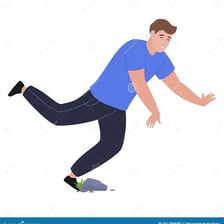 A person caught in the act of tripping and falling