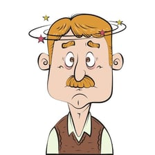 A cartoon figure with a confused and foolish expression