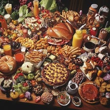 A table covered with an excessive amount of food