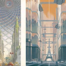 An idealized city depicted as peaceful and perfectly ordered.
