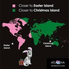 A map showing the locations of Christmas Island and Easter Island