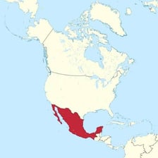 A map showing Mexico in North America.
