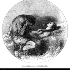 An artistic depiction of Hiawatha and Minnehaha from Longfellow’s poem
