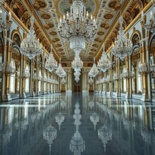 The ornate interior of a grand palace displaying architectural splendour.