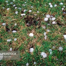 White hailstones scattered across the ground
