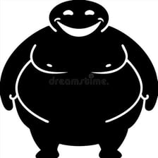 A rounded, plump character silhouette