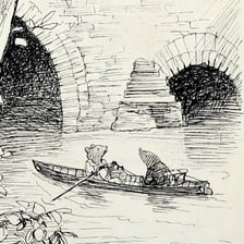 An illustration of Ratty from The Wind in the Willows in a boat