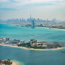 The Dubai skyline beside the Persian Gulf