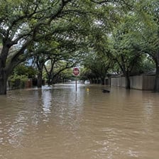 Floodwater covering streets after heavy rain