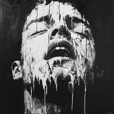 A person with a sorrowful expression in a subdued portrait
