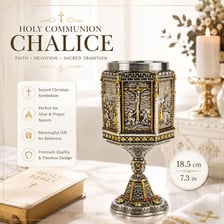A communion chalice standing on a church altar