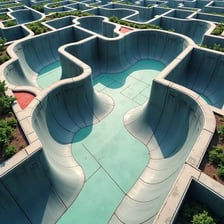 A winding labyrinth viewed from above