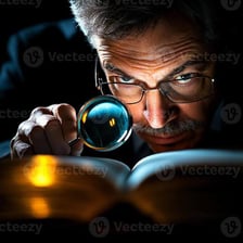 A person examining documents with evident curiosity