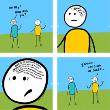 Two people in conversation as one gives a reply