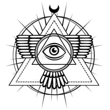 Illustration showing symbols associated with esoteric and occult knowledge