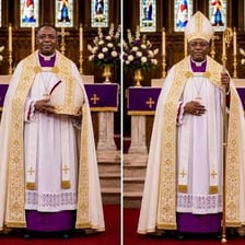 A bishop wearing an ornate mitre.