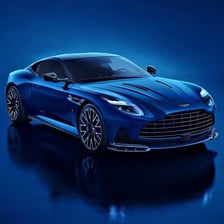 A blue Aston Martin sports car.
