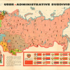 A map showing administrative oblast regions of the former Soviet Union.