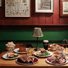 A pub interior with food served at a counter