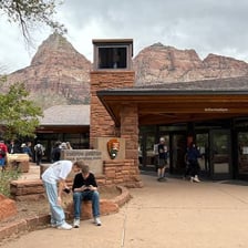 The entrance to a visitor centre welcoming tourists.