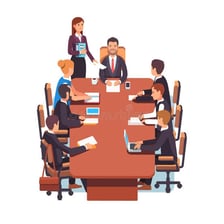 A group of businesspeople meeting as an organized syndicate.