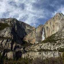 Granite cliffs and a waterfall in Yosemite National Park