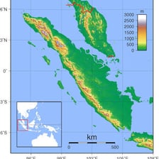 A scenic view or map representing the Indonesian island of Sumatra.