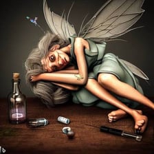 A bottle of gin beside a playful child, representing the two wordplay elements.