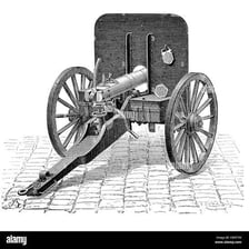 A historical illustration of soldiers firing a concentrated volley of shots.