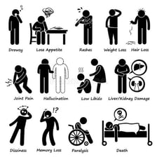 An educational illustration showing an unwanted effect of taking medicine.