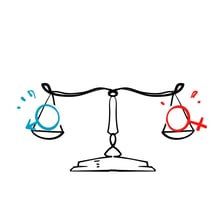 An educational illustration combining an iff symbol with male and female gender symbols.