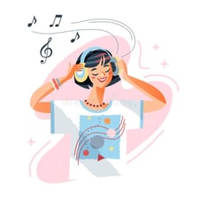 An expressive illustration of someone reacting ecstatically to music