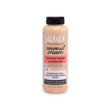 A bottle of hair conditioner beside a small amount of conditioner.